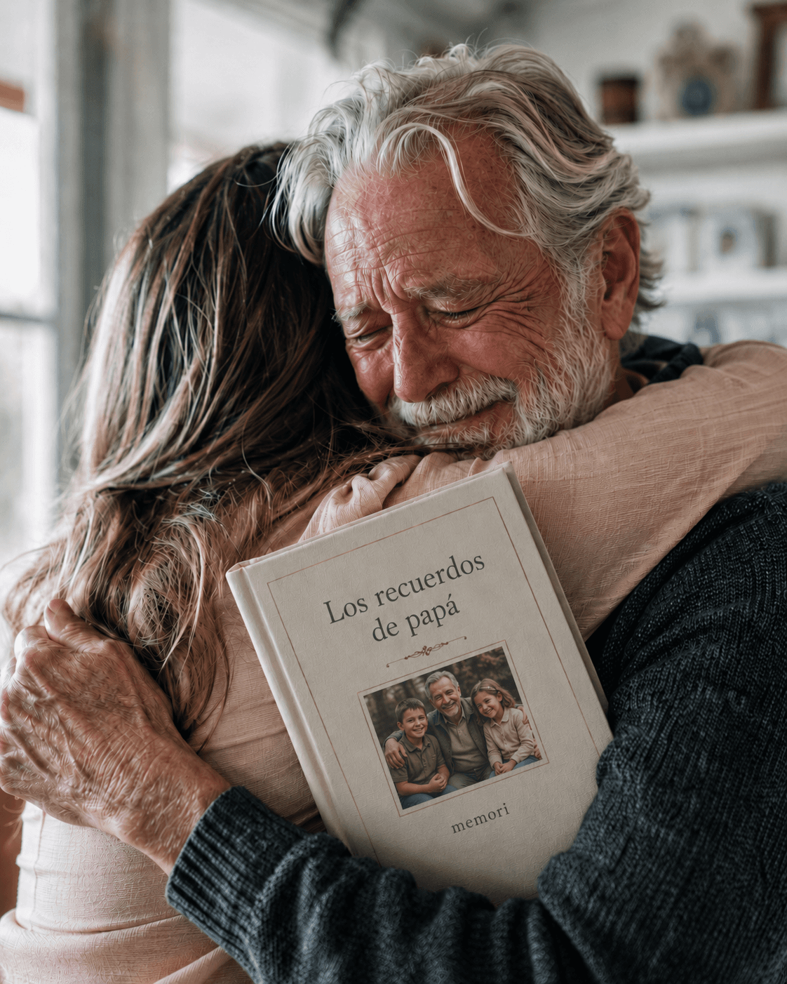 Hombre revisando sus memorias para crear un libro familiar
